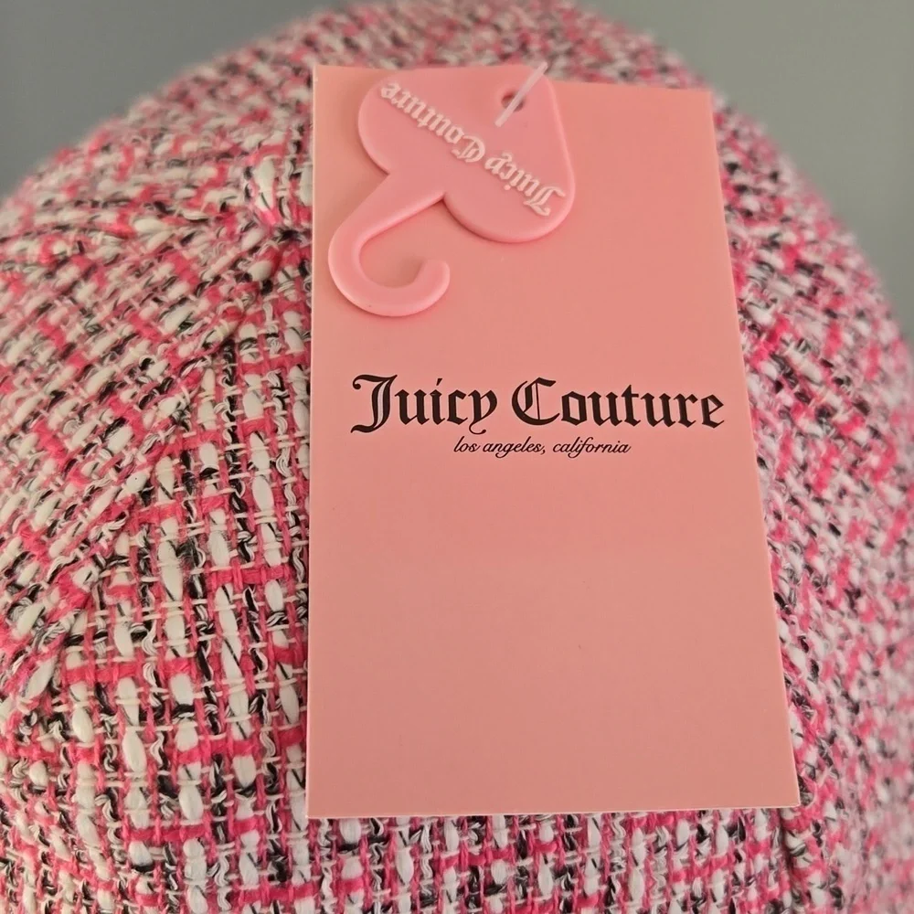Juicy Couture Adjustable Pink Tweed Embroidered Logo Baseball Cap